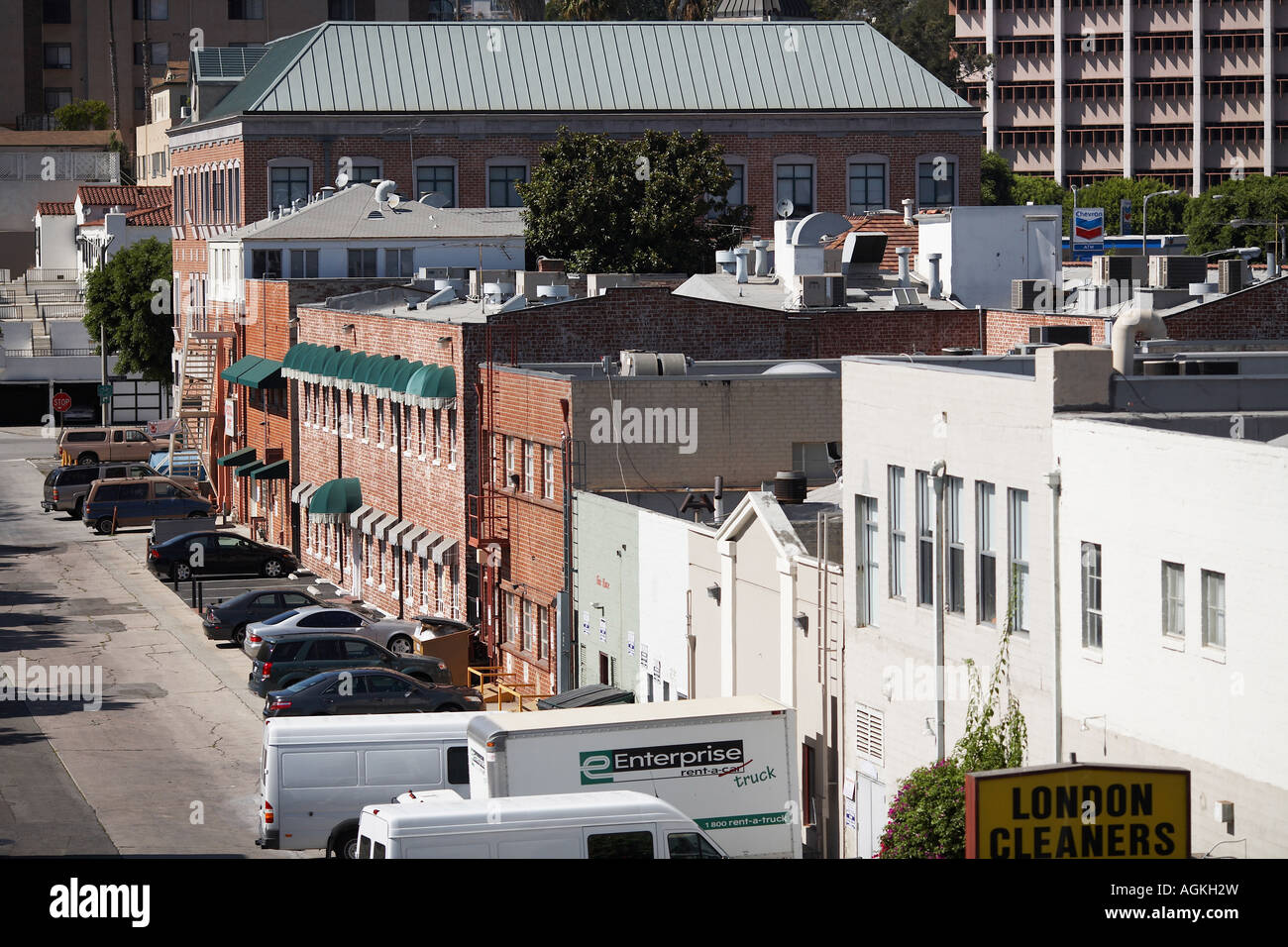 Reihe von Geschäften Westwood Village UCLA Campus, West Los Angeles, Kalifornien, USA Stockfoto