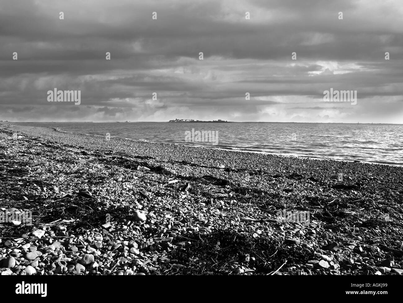 Piel Insel vom Kiesstrand Stockfoto