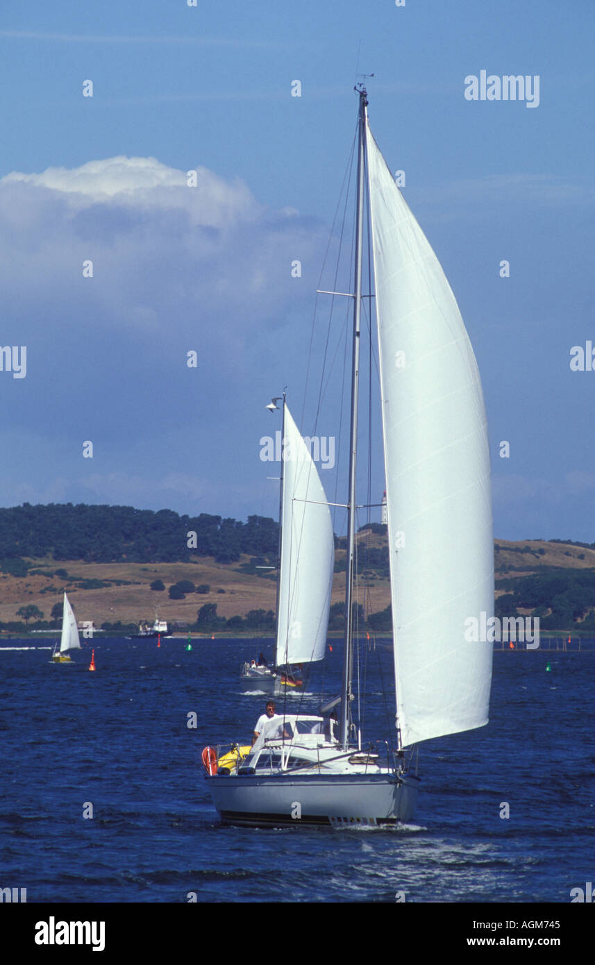 Segelboote auf dem Schaproder Bodden vor Hiddensee Insel Mecklenburg Vorpommern Stockfoto