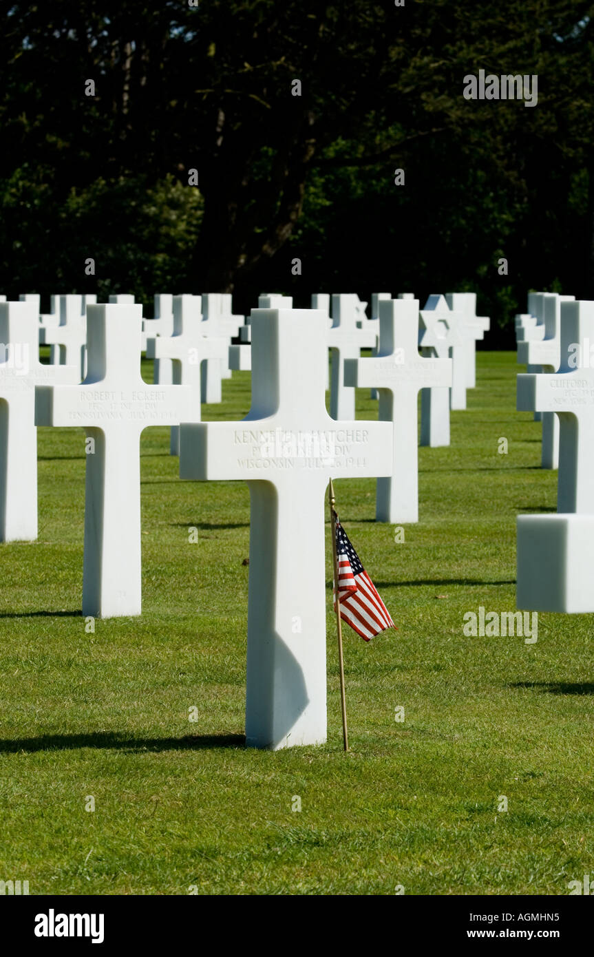 Der amerikanische Soldatenfriedhof in St. Laurent.There sind, daß 9387 US-Soldaten, die bei der Befreiung Frankreichs getötet wurden hier begraben Stockfoto