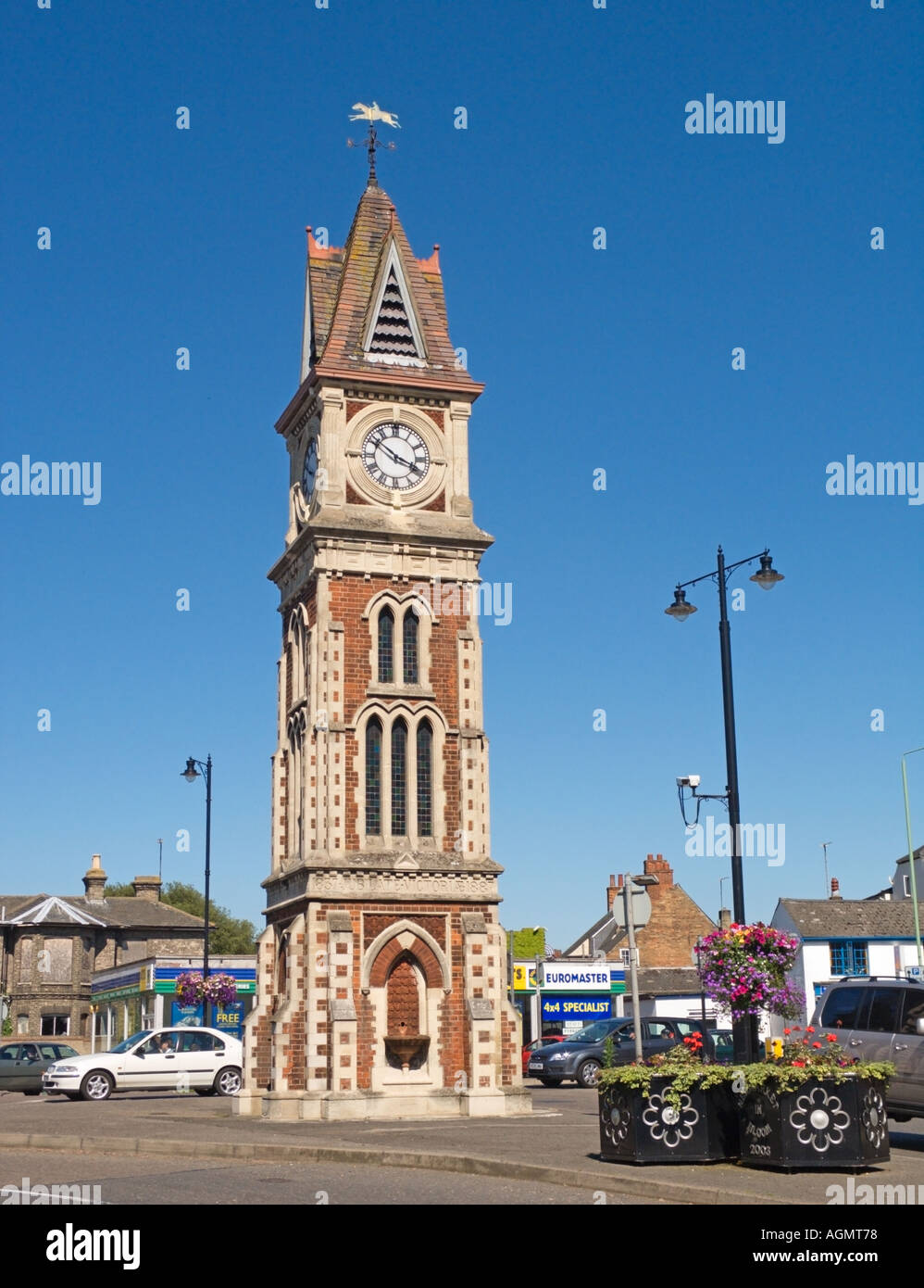 Jubilee Clock Tower Newmarket High Street und Stadtzentrum Suffolk England Stockfoto