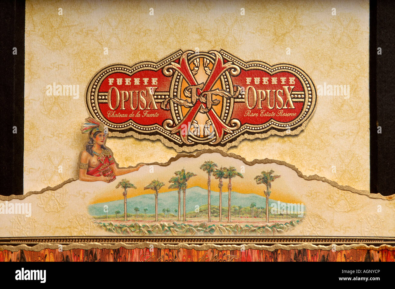 Logo im Deckel des Chateau De La Fuente Opus X Zigarren Dominikanische Republik Stockfoto