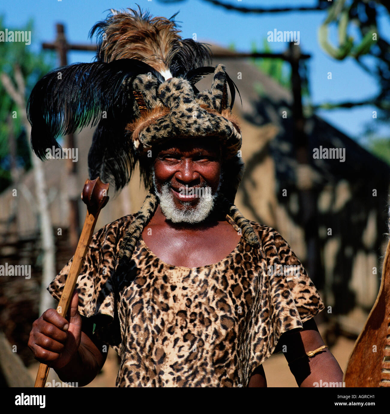 Zulu Stammes-Leiter / Zulu-Haeuptling Stockfoto