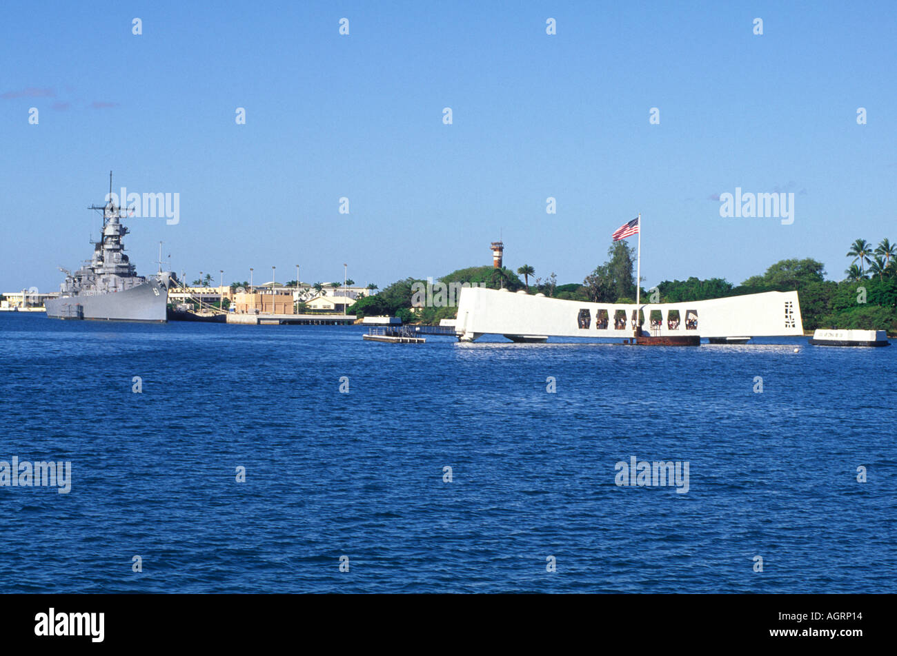 Arizona Memorial und USS Missoouri Pearl Harbor Oahu Hawaii Stockfoto