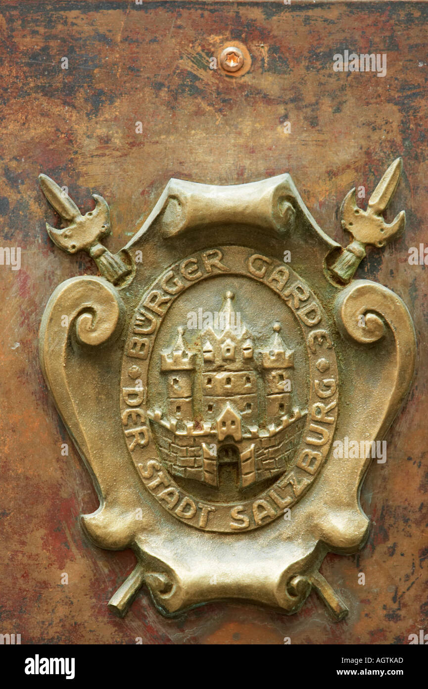 Wappen der Salzburger Stadtwächter. Salzburg, Österreich. Stockfoto