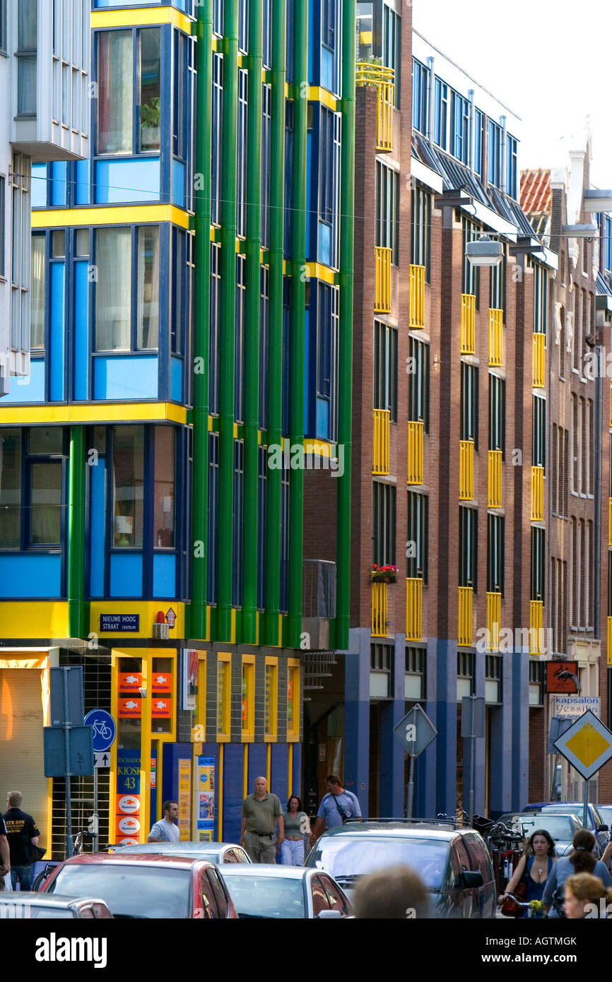 Farbenfrohen Gebäuden und Straßenszene in Amsterdam Niederlande Stockfoto