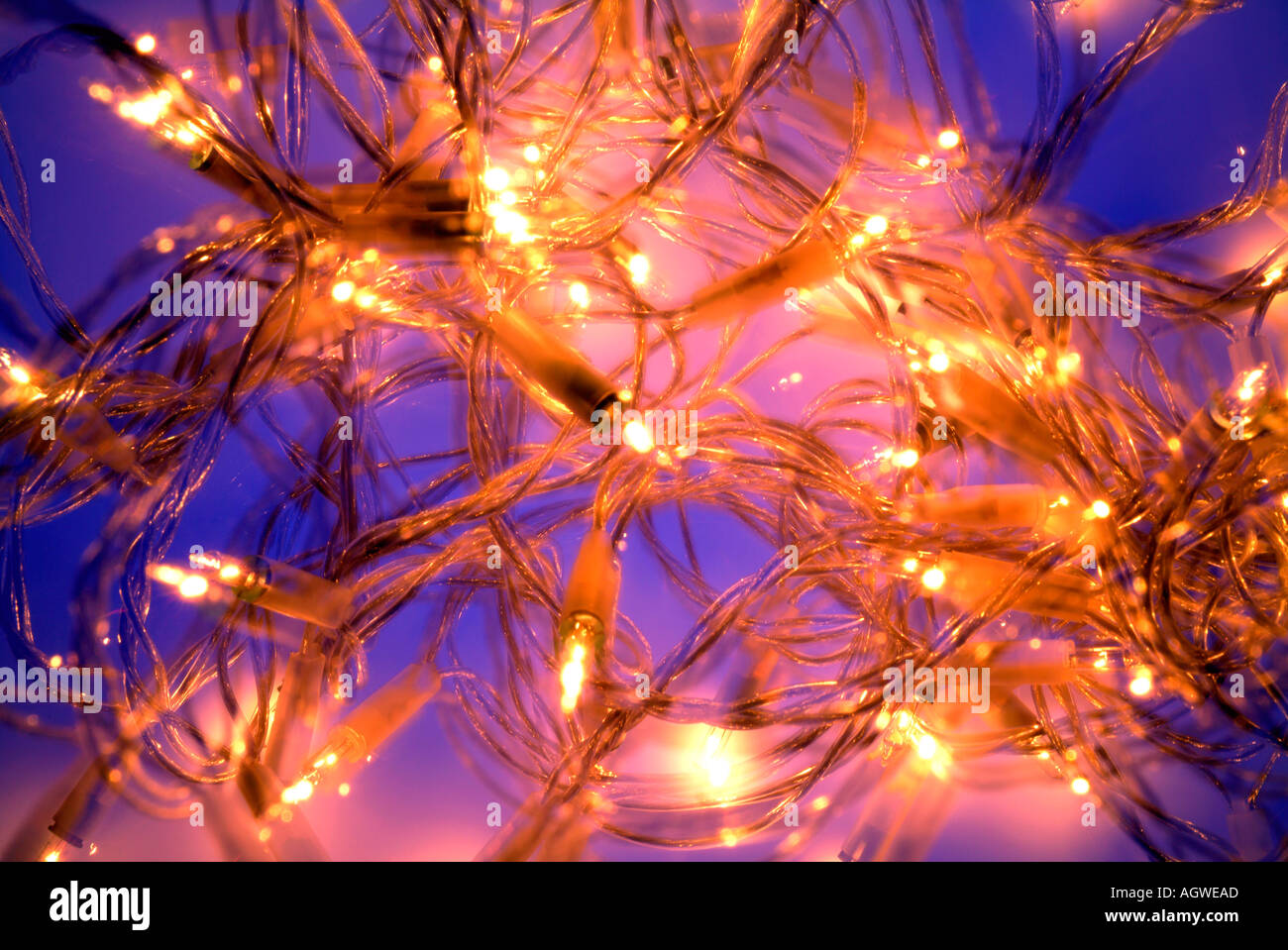 Weihnachtsbaum-Lichterketten Stockfoto