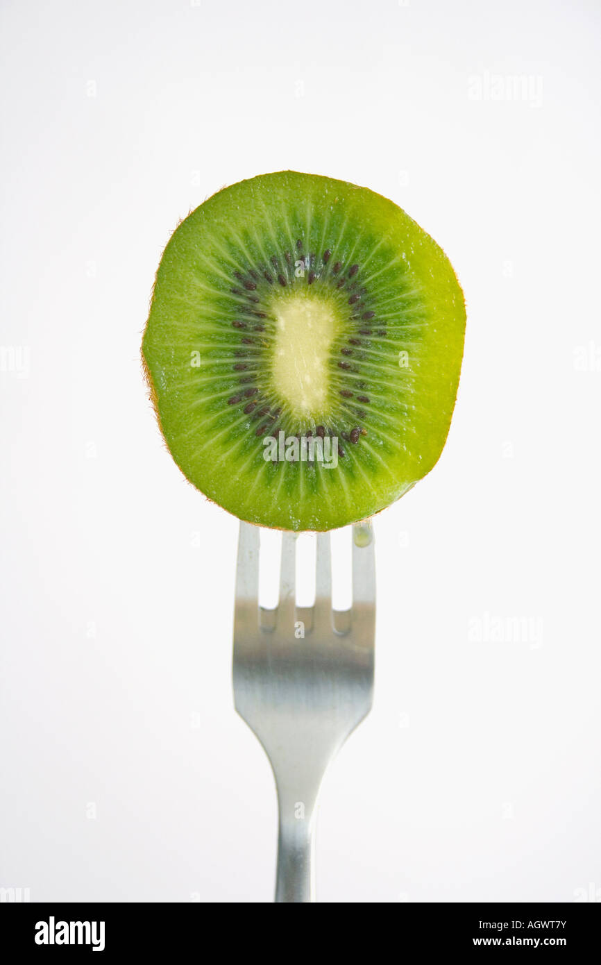 Kiwi Frucht auf Gabel Stockfoto