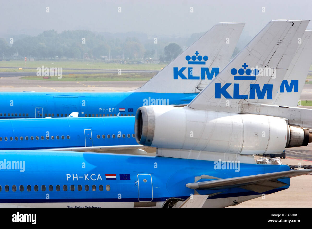 KLM-Flugzeuge am Flughafen Schiphol in Amsterdam Niederlande Stockfoto