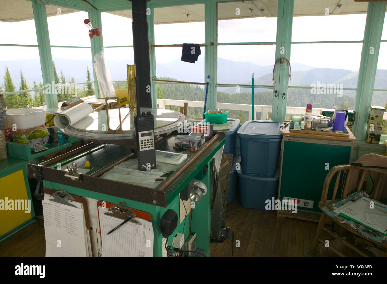 Innen indische Mountain Lookout U.S. Forest Service Kaniksu Nationalwald Bonner Grafschaft Idaho USA Stockfoto