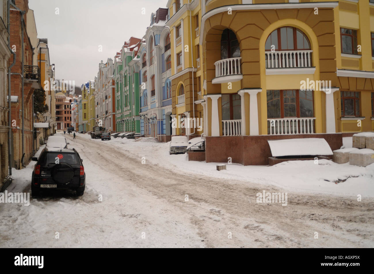 Bau einer neuen finanziellen Geschäftsviertels auf Vozdvzhenska Straße in Kiew Stockfoto