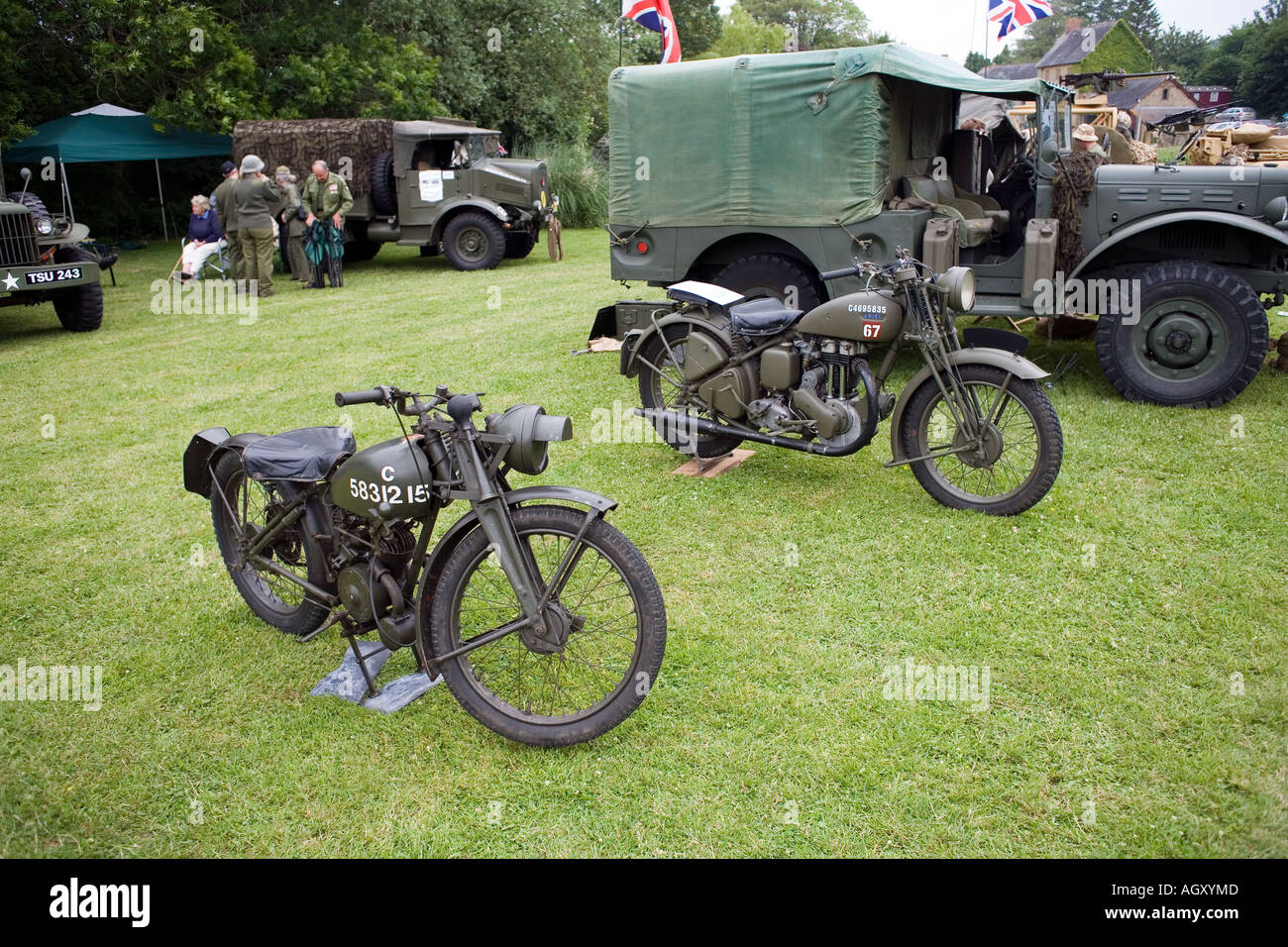 2. Weltkrieg Motorräder und andere militärische Fahrzeuge Stockfoto