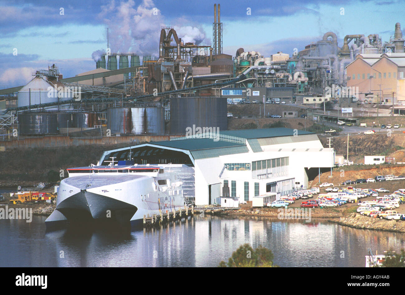 Ein Hochgeschwindigkeits-Katamaran gebaut von internationalen Katamarane auf der Werft in Hobart Tasmanien Australien Stockfoto