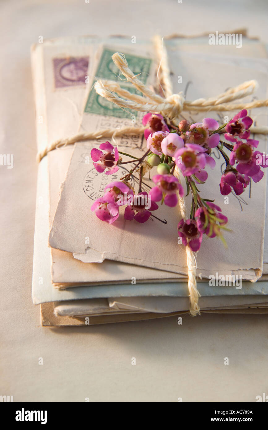 Nahaufnahme von einer alten Bündel Briefe Stockfoto