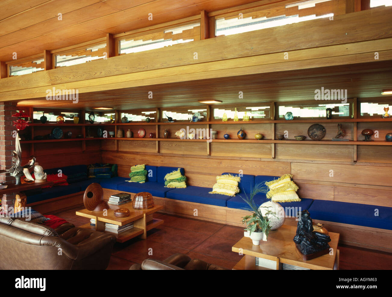 Melvin Maxwell Smith House, 5045 Pon Valley Road, Bloomfield Hills, Michigan, 1949. Erweiterten 1969 / 70. Wohnbereich. Stockfoto