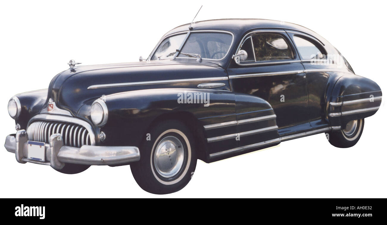Ausschnitt-Bild des schwarzen 1947 Buick hardtop Stockfoto