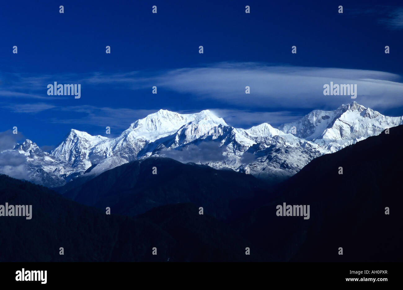 Mt Kanchenjunga - Kanchendzonga 8.585 m (28.169 ft) über Meereshöhe der dritten höchsten Gipfel der Welt Stockfoto