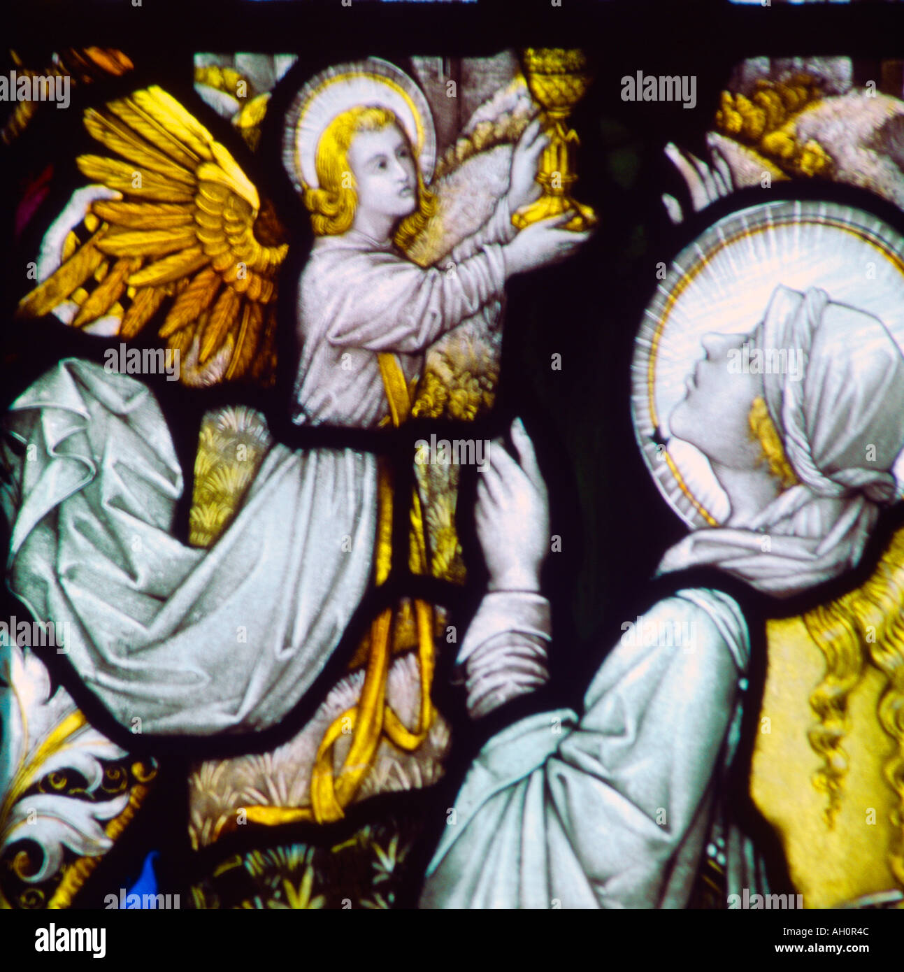 Engel-Glasmalerei-Fenster in St. Martin von Tours Kirche Epsom Surrey England Stockfoto