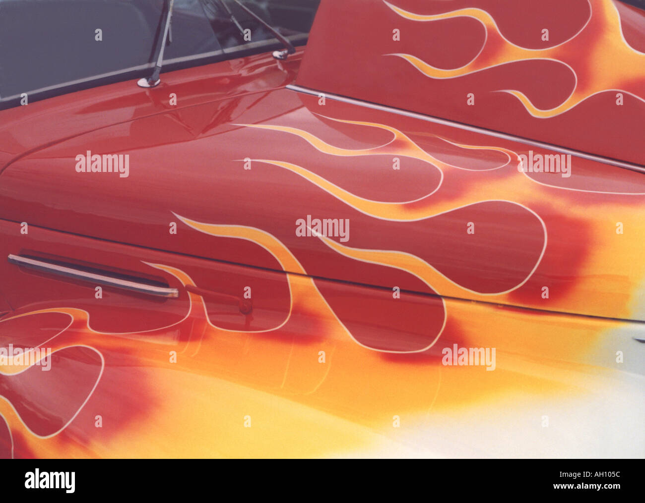 1947-Chevy Coupe Flamme Grafiken Stockfoto