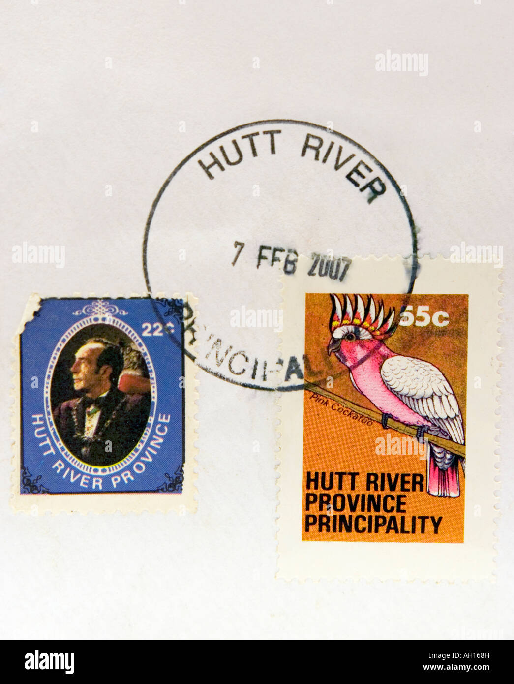 Einen Brief mit Hutt River Provinz Briefmarken gestempelt Stockfoto
