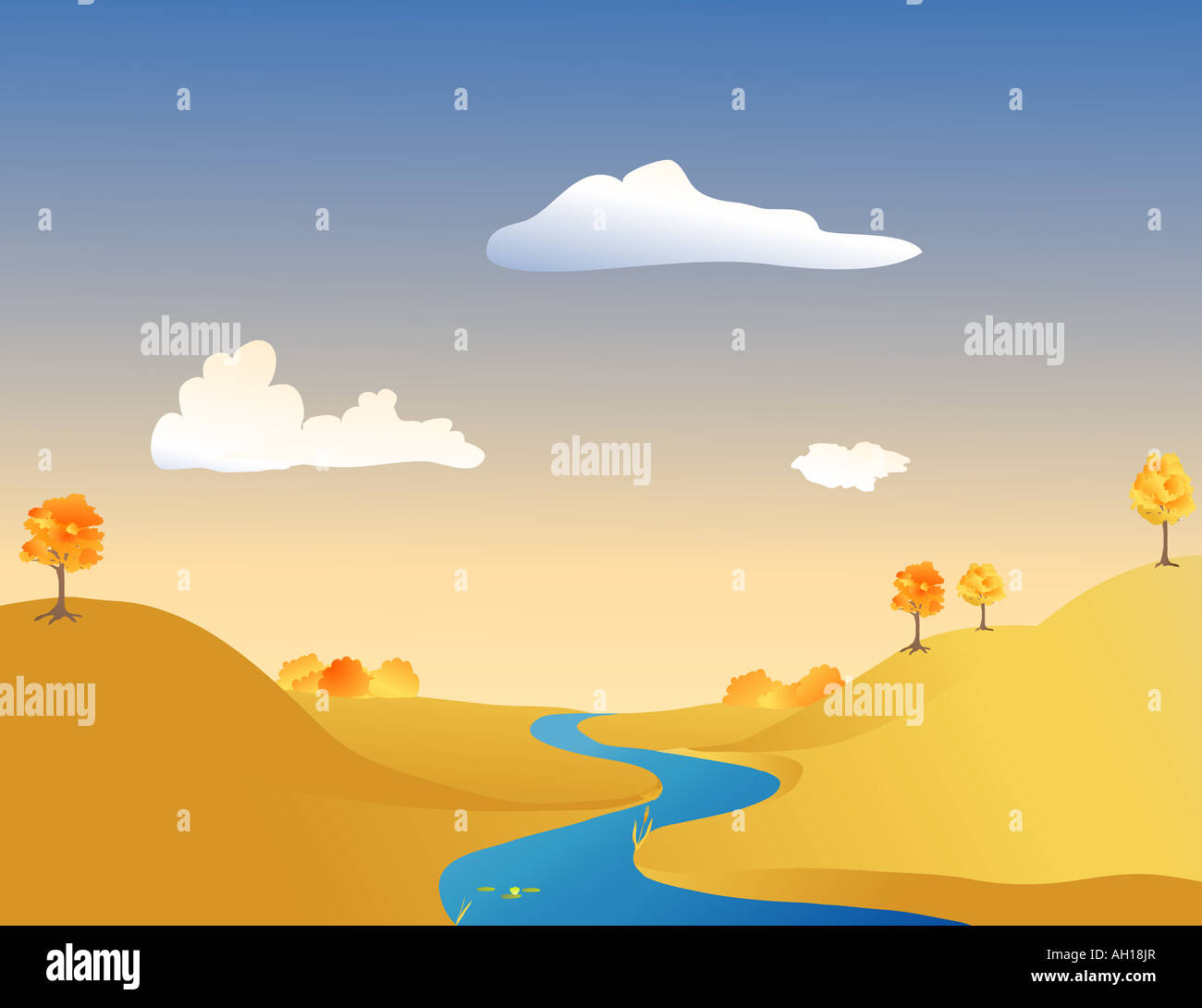 Vektor-Illustration eines Flusses im Herbst Stockfoto