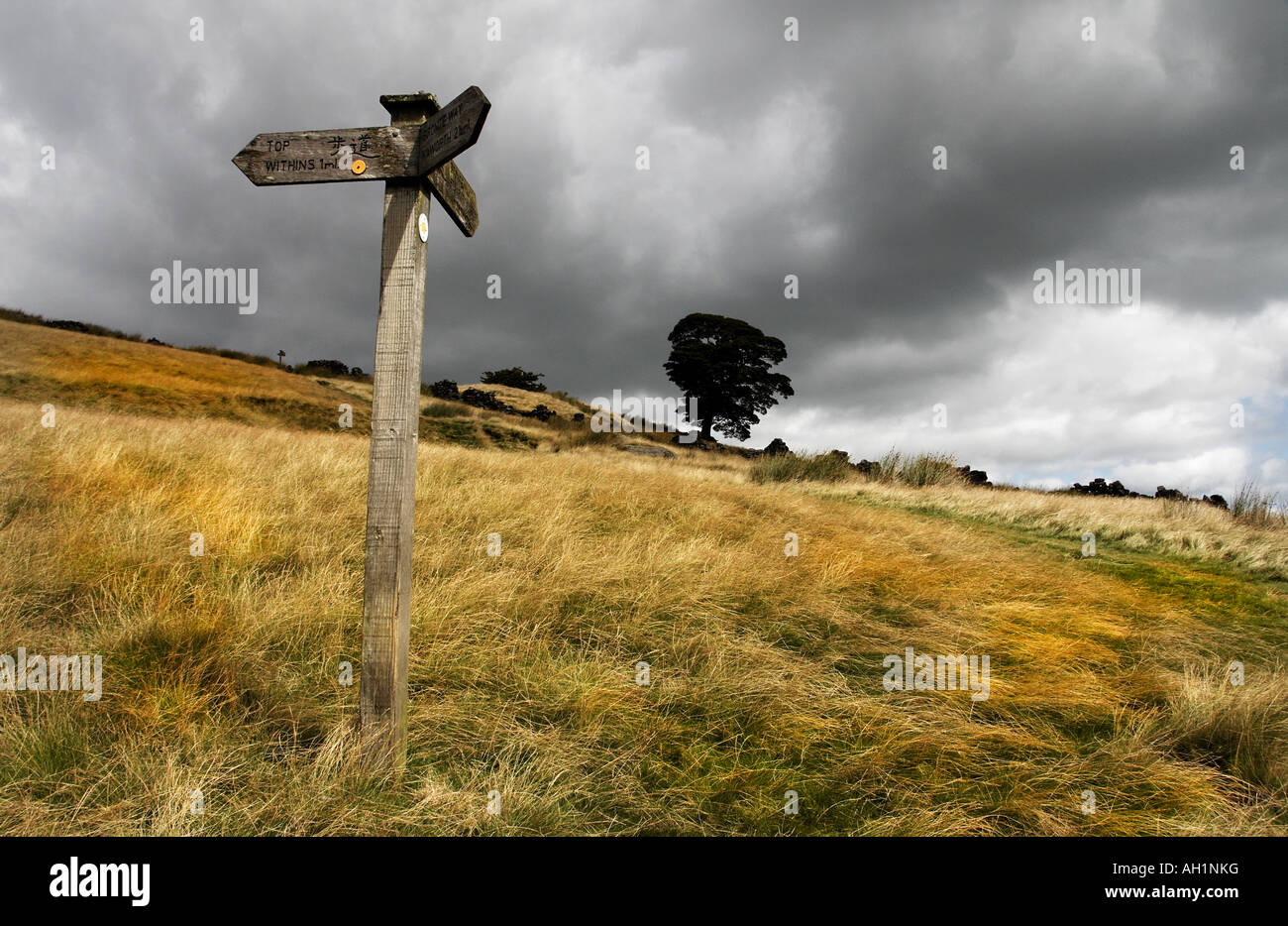 Wanderweg Wegbeschreibungen zu Top Withens Bronte Land West Yorkshire UK Stockfoto