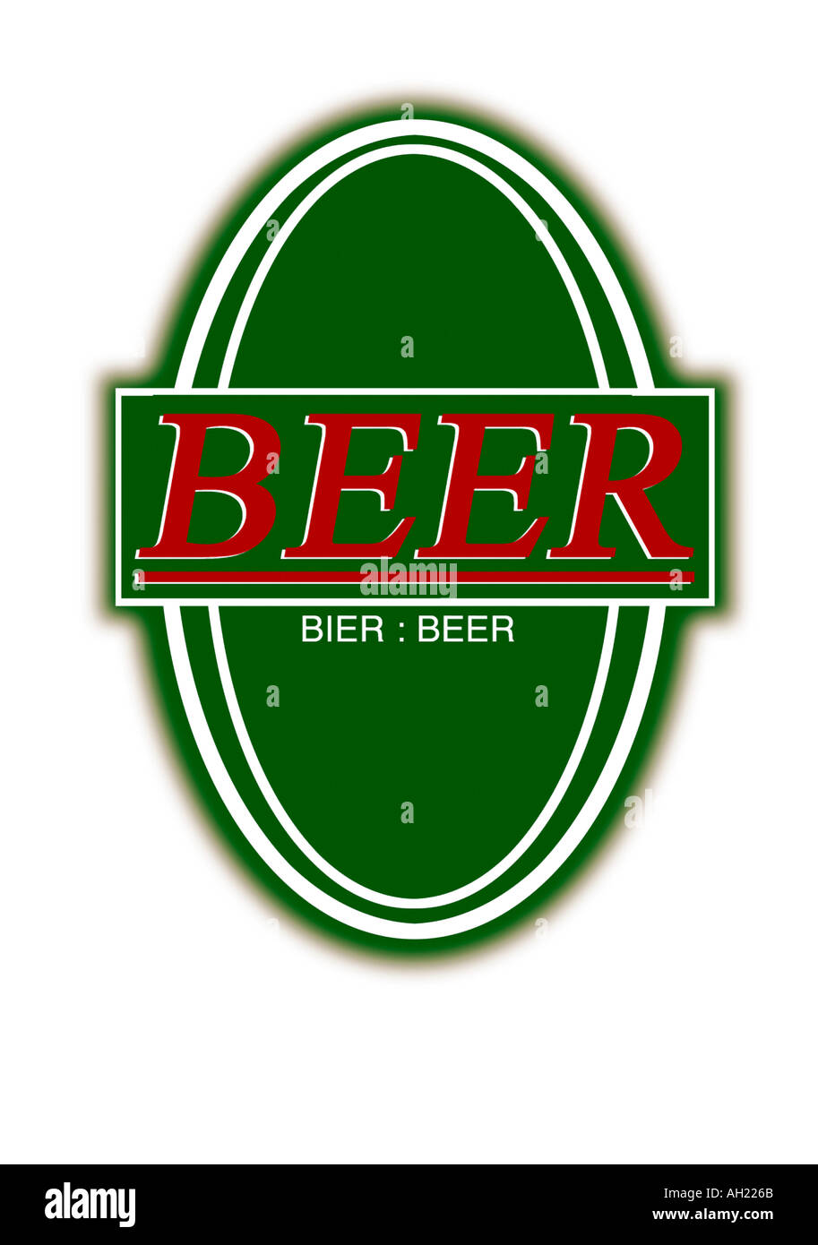 Bieraufkleber entwickelt in unserem Studio Silhouette auf weißem Hintergrund Stockfoto