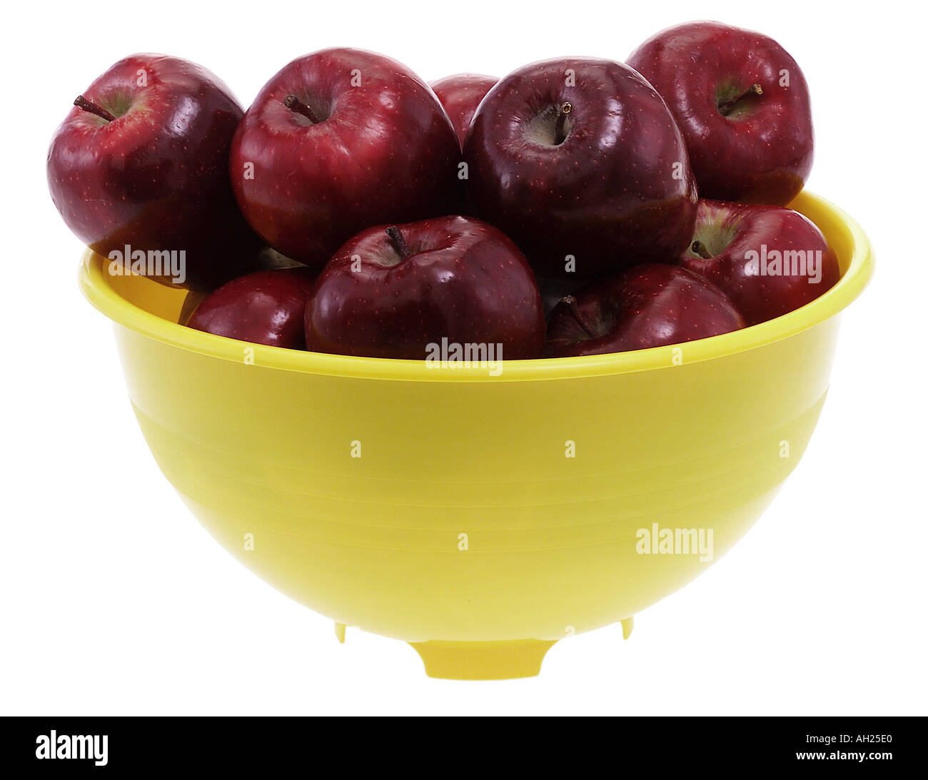 gelbe Schale mit Äpfeln Silhouette auf weißem Hintergrund Stockfoto