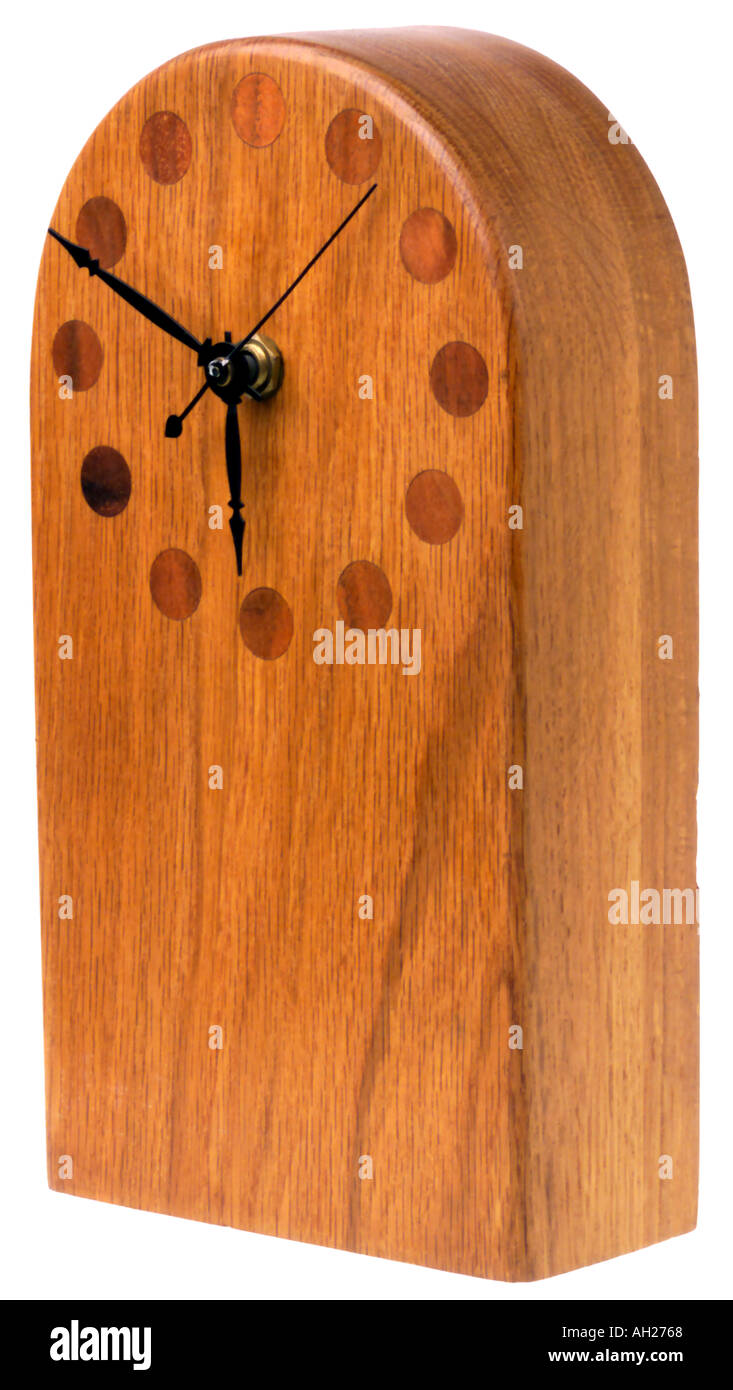 Retro-hölzerne Uhr Silhouette auf Awhite Hintergrund Stockfoto