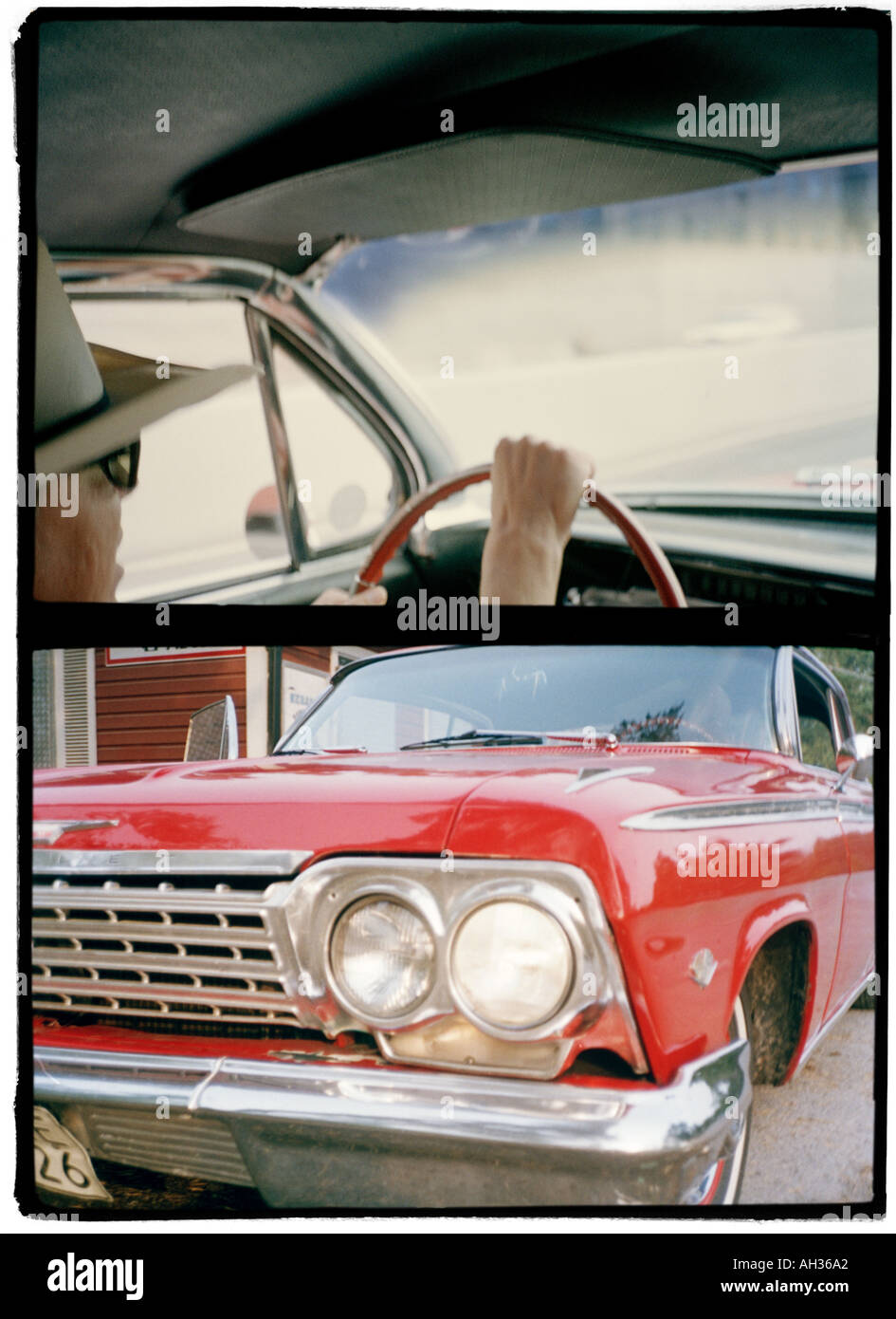 Roten Chevrolet Impala in einem geteilten Bilder Stockfoto