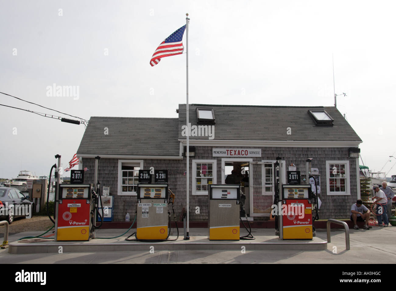 Texaco Station im Menemsha auf Martha's Vineyard Stockfoto
