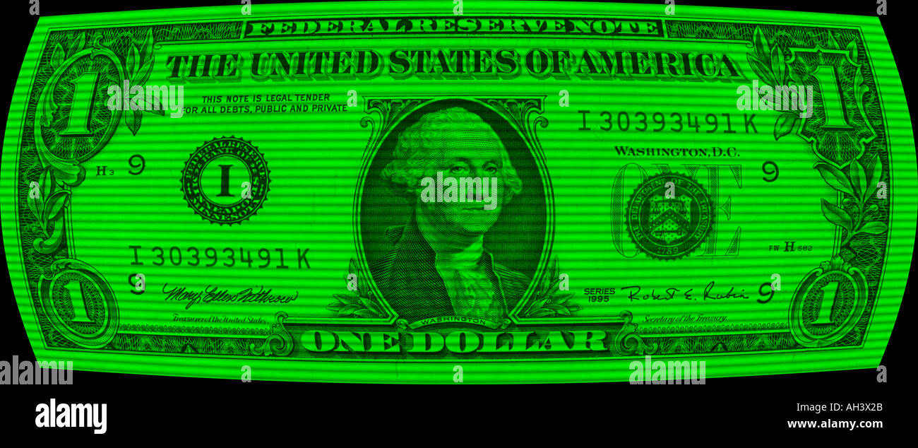 ein Dollar bill uns auf Sicherheit Bildschirm angezeigt Stockfoto