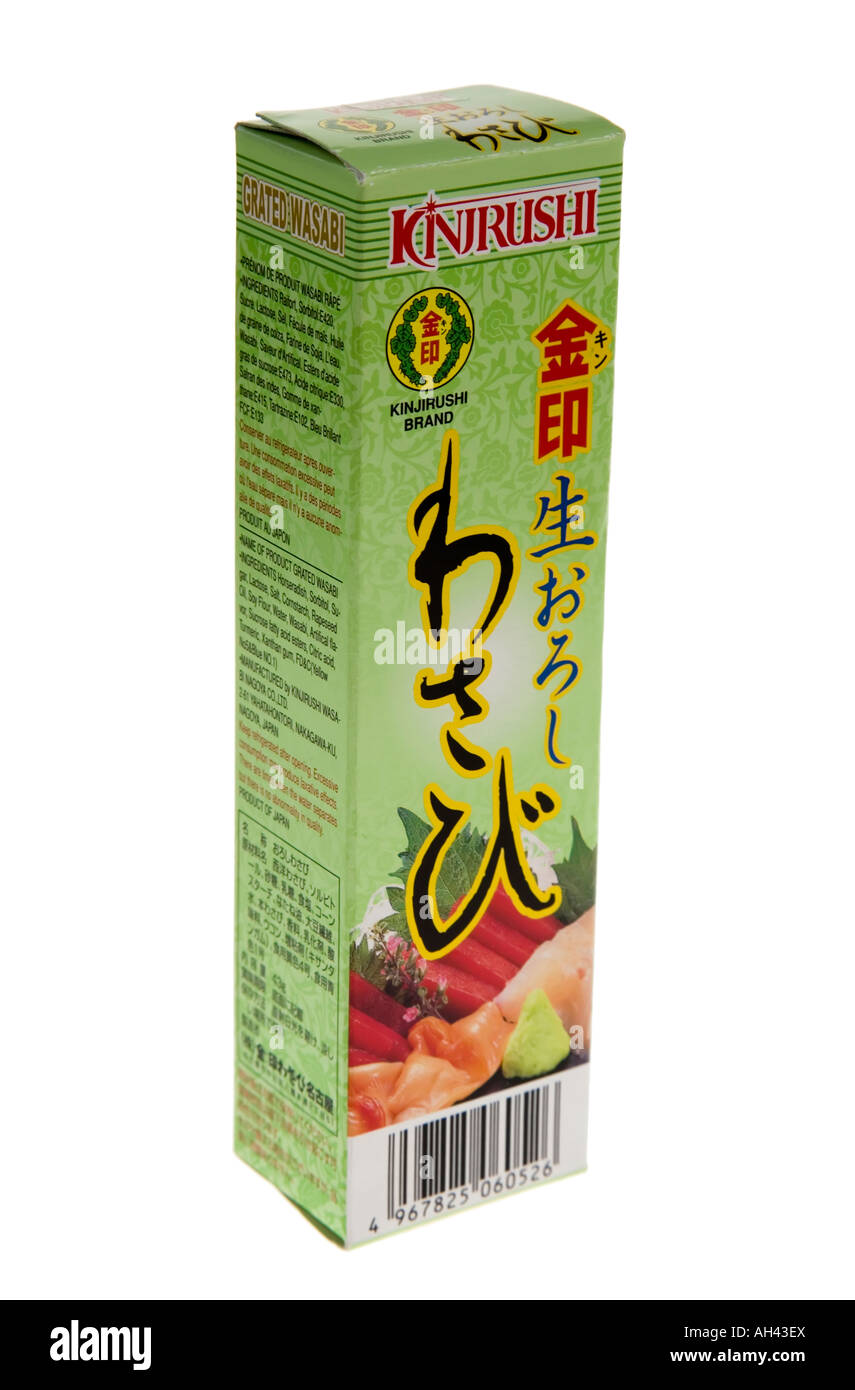 Geriebener Wasabi Lebensmittelverpackungen in Japanisch Stockfoto