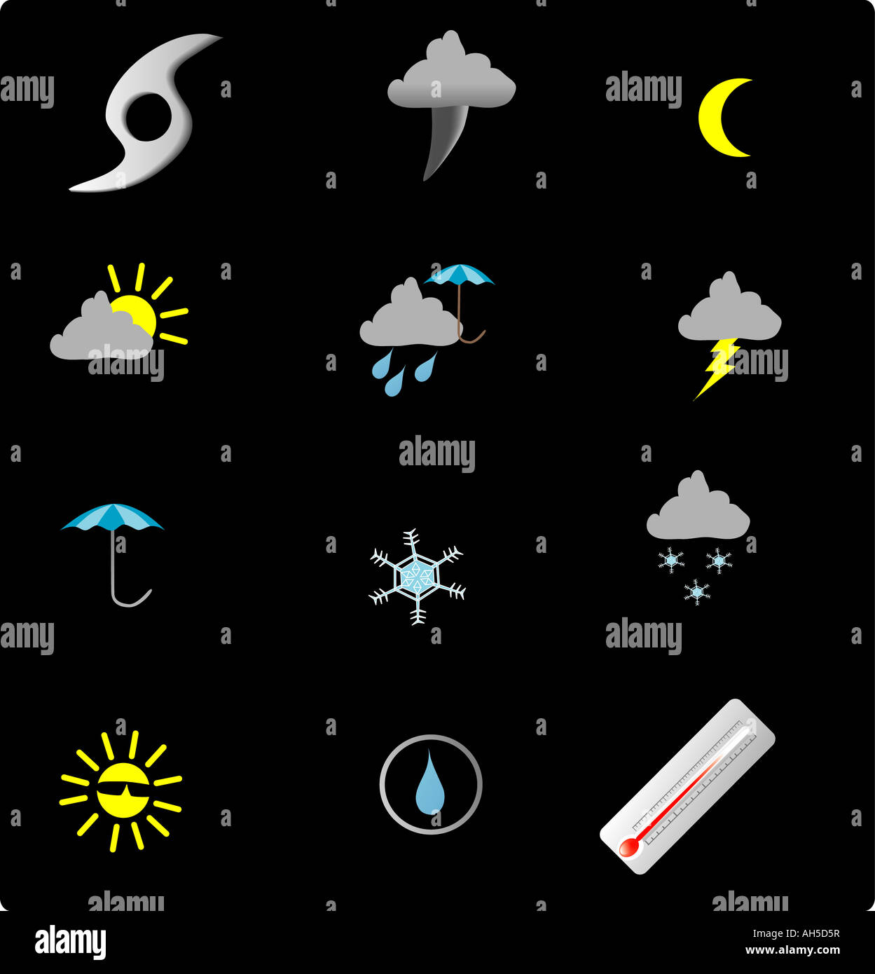 Icon-Set von verschiedenen Wettererscheinungen Stockfoto