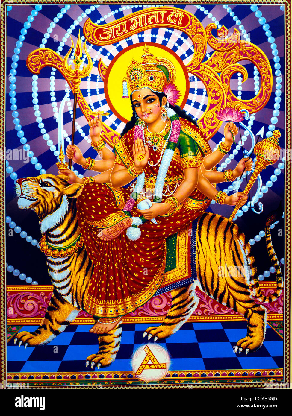 Durga Hindu-Göttin-Reiten-Tiger Stockfoto