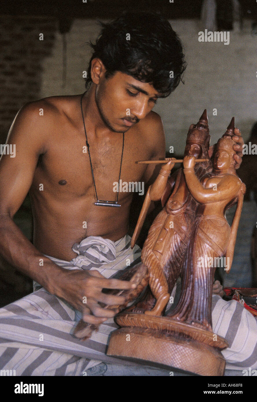Ebenholz Kunsthandwerk Holzschnitzerei in Sri Lanka Stockfoto