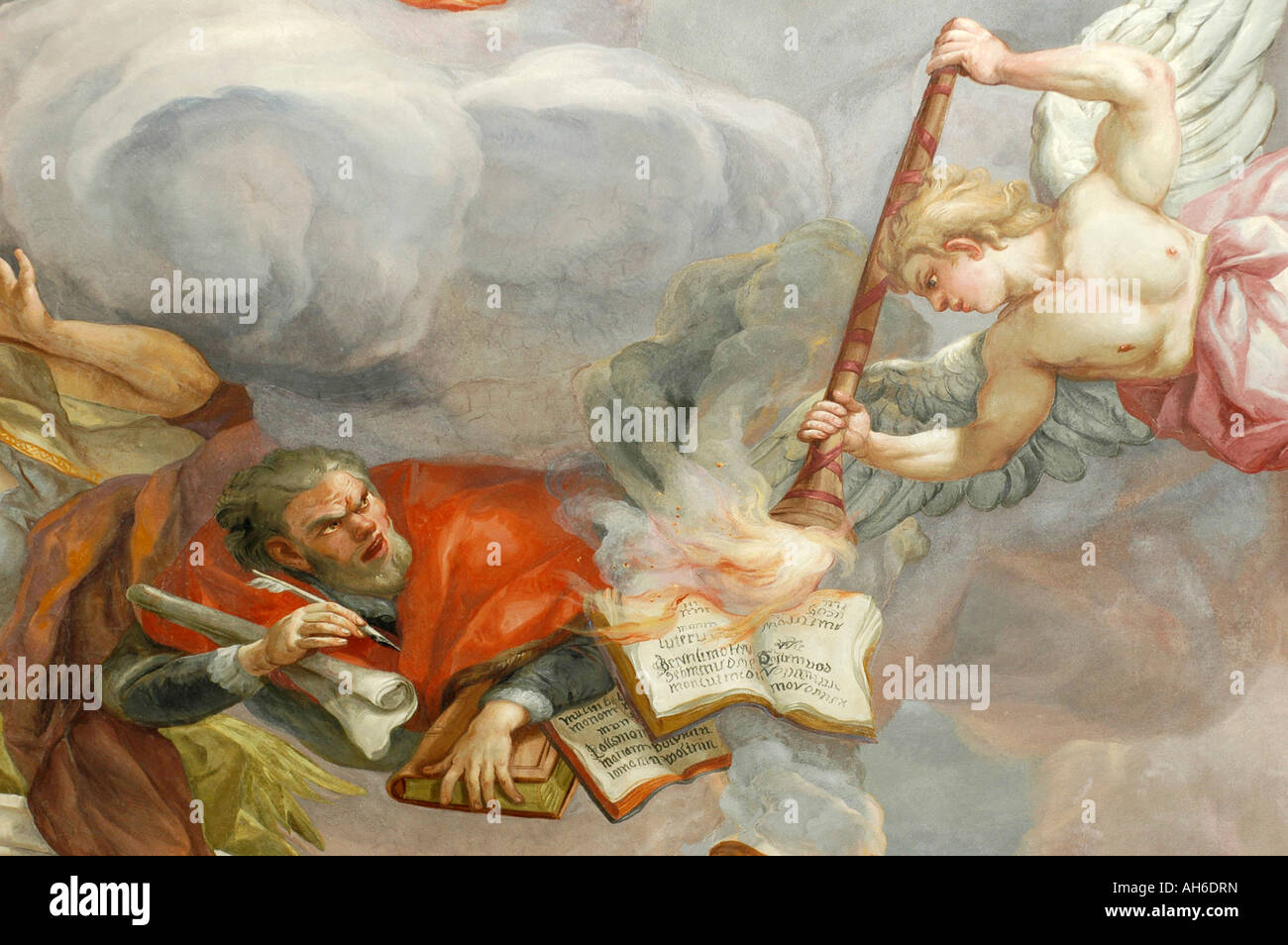 Engel Abfackeln Bücher katholischen Wandmalereien in St. Charles Church in Wien Österreich Stockfoto