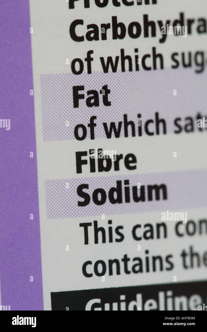 Essen-Blechdose Kennzeichnung Fett Ballaststoffe Natrium Inhalt Stockfoto