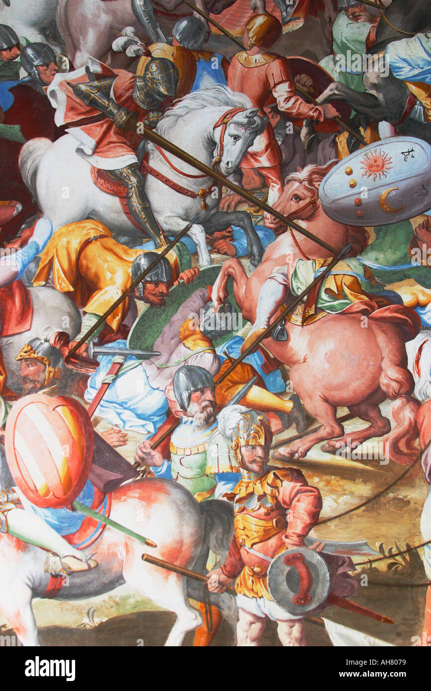 San Lorenzo de el Escorial Provinz madrid spanien Abschnitt der Wandmalerei in der Halle der Schlachten Stockfoto