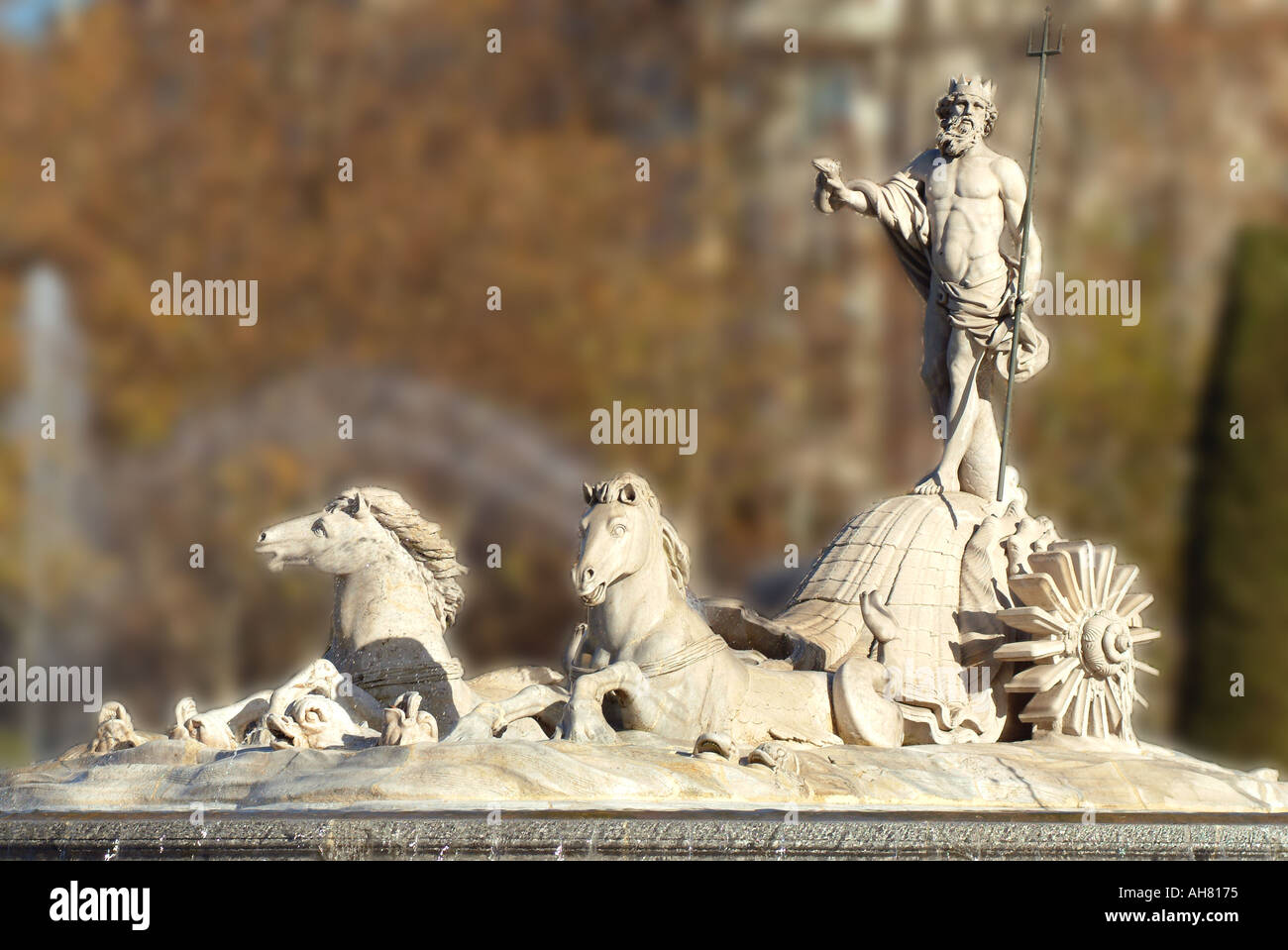 Der Neptun-Brunnen im Plaza Canovas del Castillo in Madrid Stockfoto