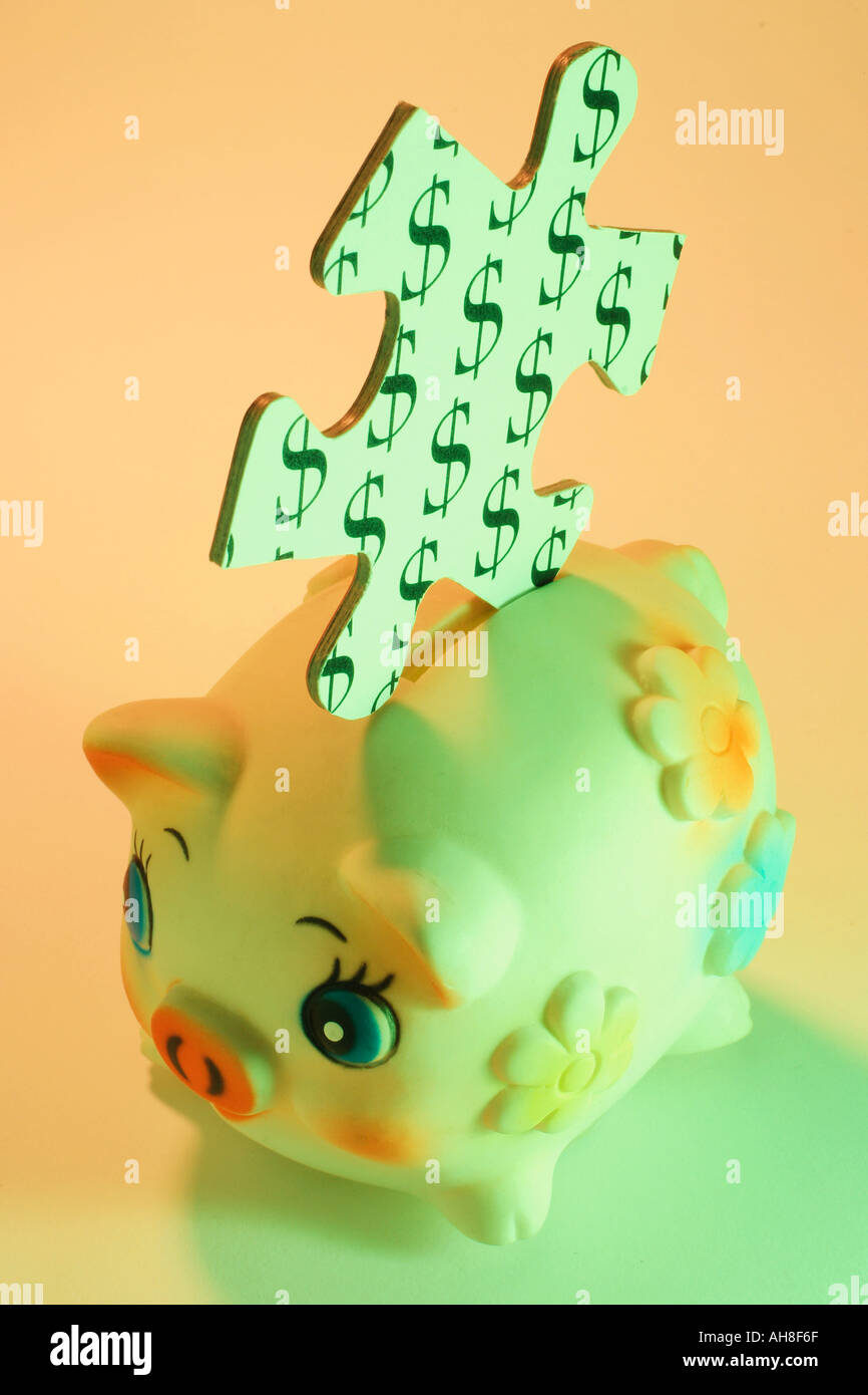 Sparschwein mit Dollarzeichen Puzzleteil Stockfoto