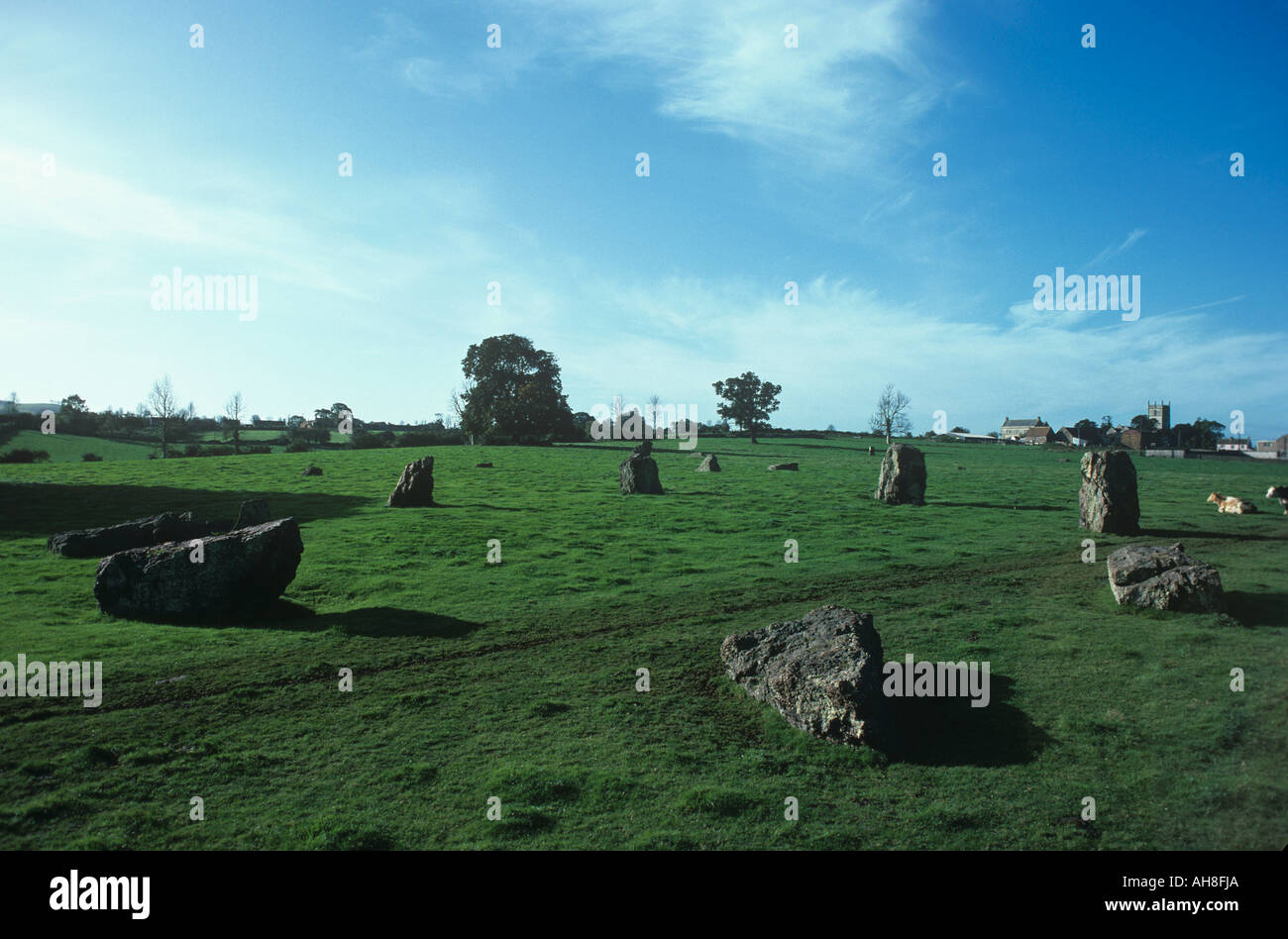 Reste von drei Steinkreise in Somerset Dorf von Stanton Drew Stockfoto