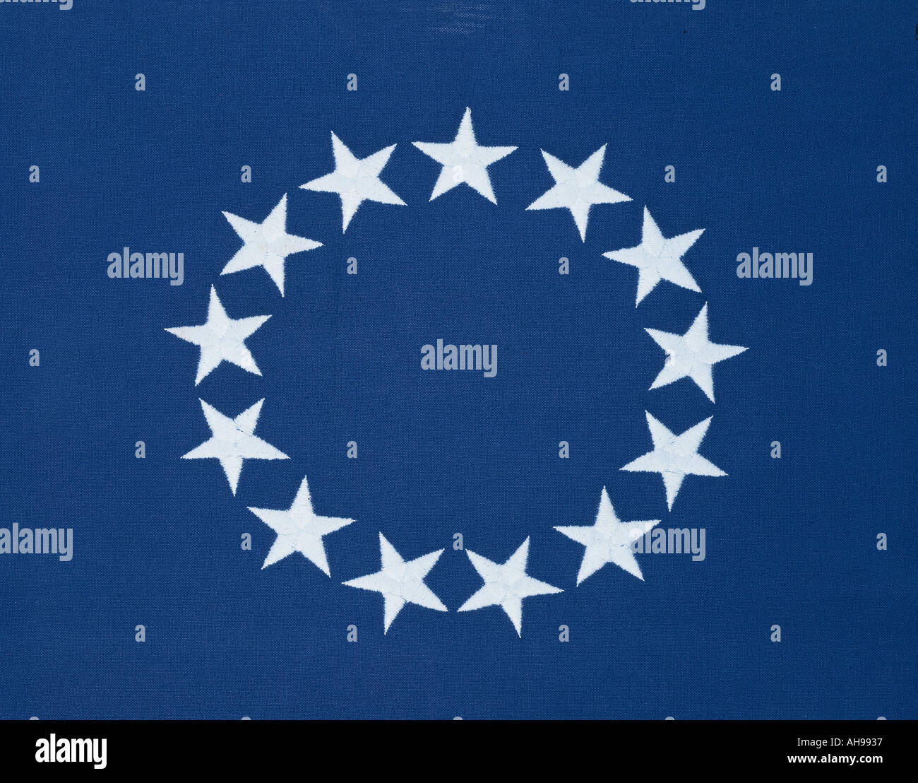 Kreis von 13 Sternen auf original amerikanische Flagge Stockfoto