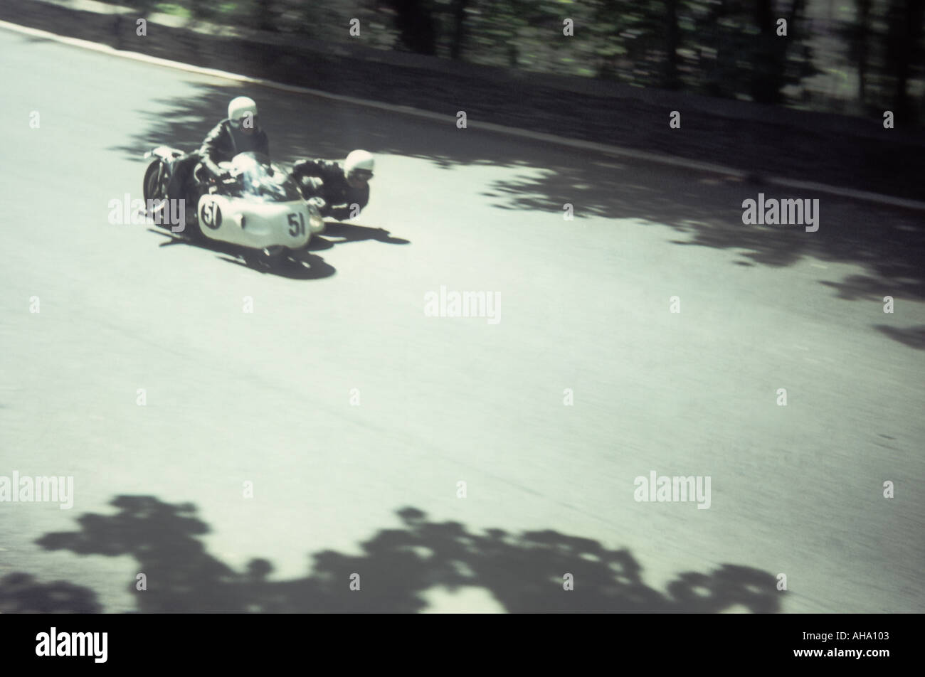 altes Foto von einem Radrennen Beiwagen moter Stockfoto