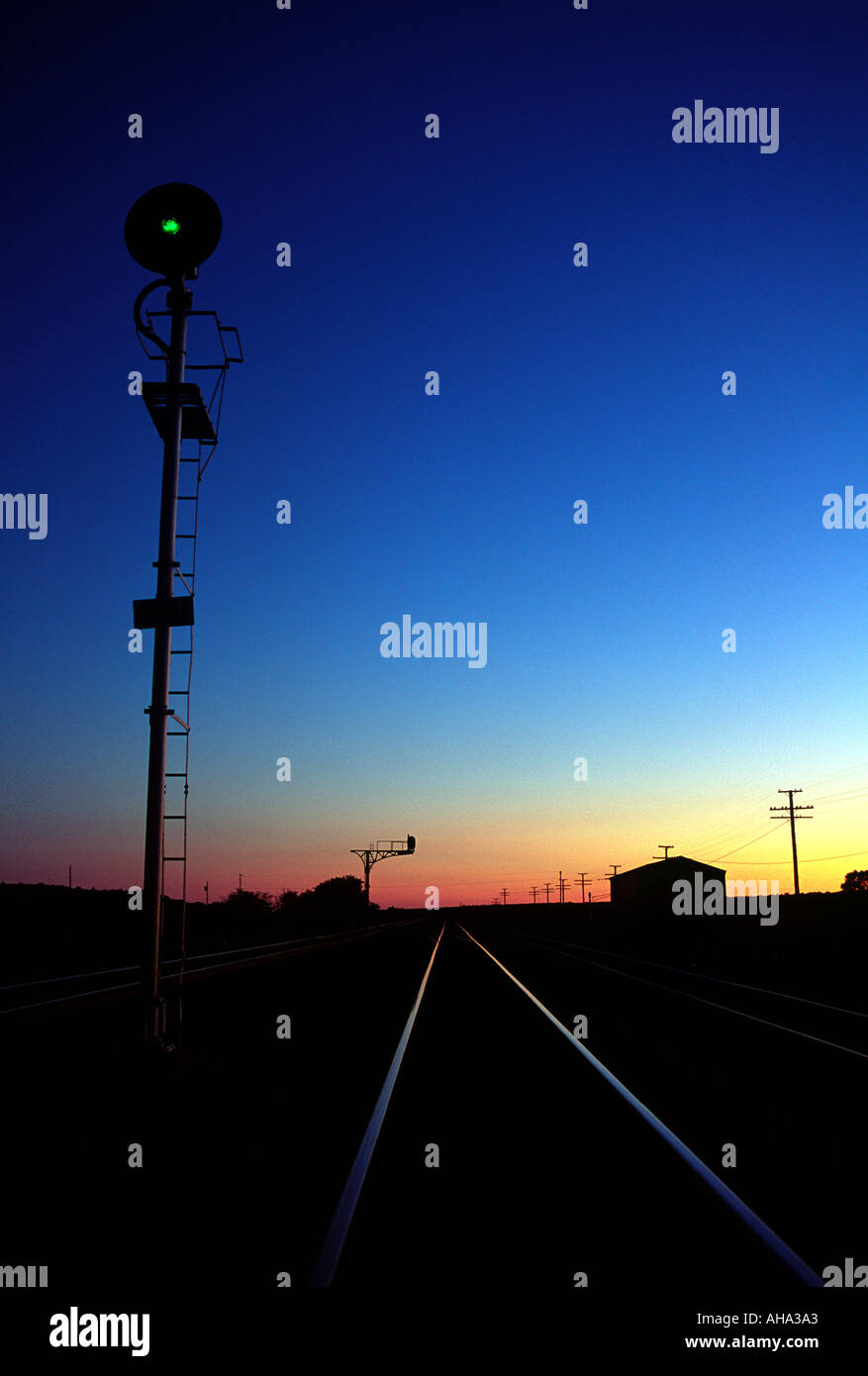 Railroad Tracks Sonnenuntergang, California Stockfoto