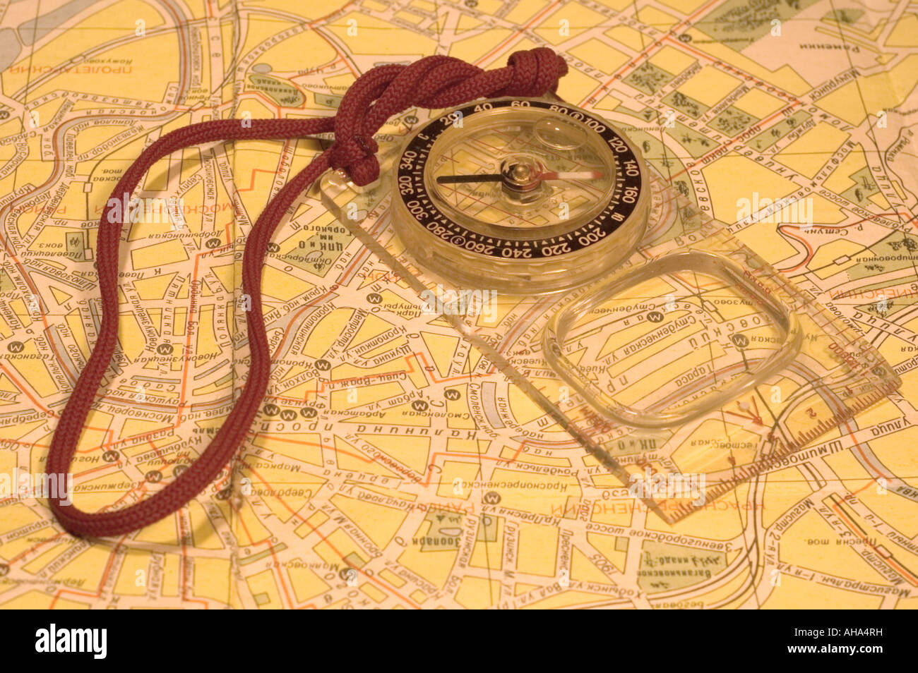 Series-Objekt für die Navigationskarte mit Kompass Stockfoto