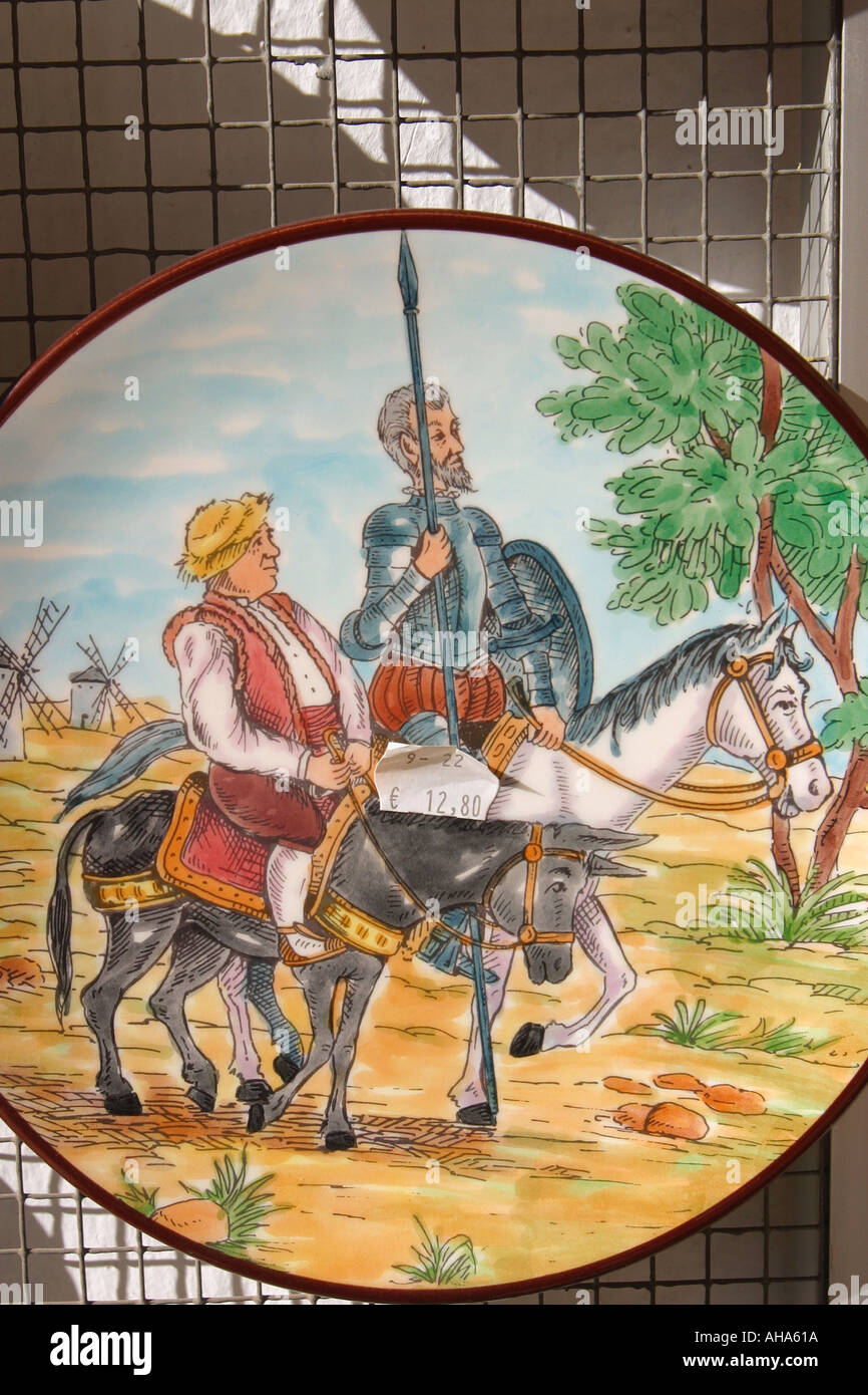 Spanien don Quijote und Sancho Panza auf souvenir Platte Stockfoto