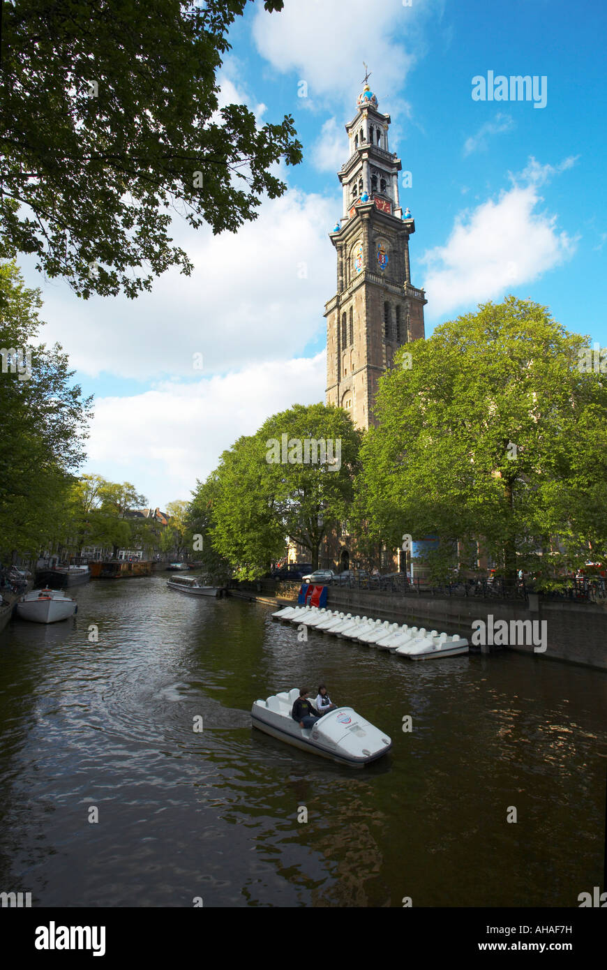 Westerkerk Kirche Prinsengracht Kanal in Amsterdam Stockfoto