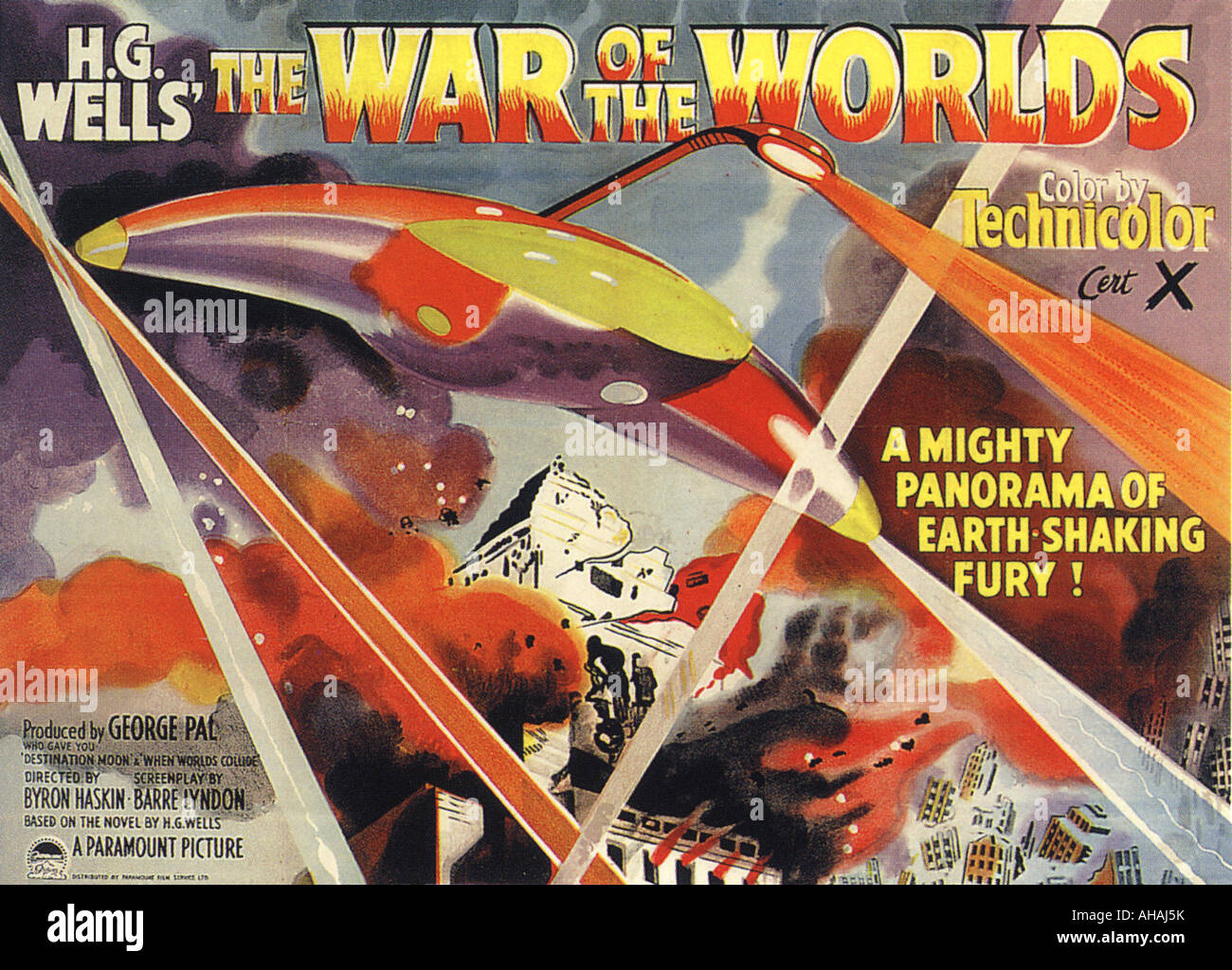 DAS WAR OF THE WORLDS-Plakat für 1953 Paramount Film basierend auf dem Roman von HG Wells Stockfoto