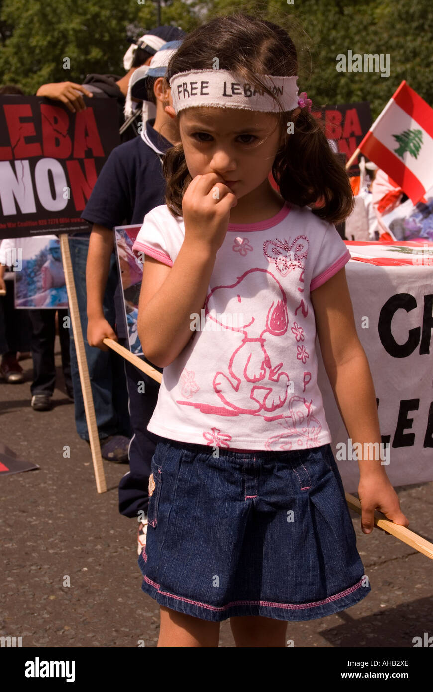 Stoppen Sie die Krieg-Demo und März London 5. August 2006 Stockfoto